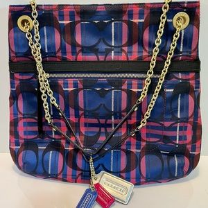 Coach tartan poppy plaid slim handbag with gold chain straps